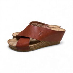 Yokono Made In Spain Leather Slide Sandals Brown Size 9 Wedge 2” Heel